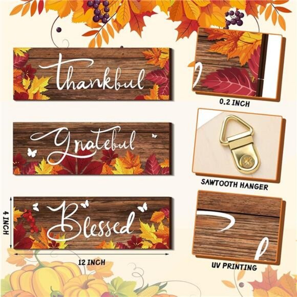 3 Pcs Maple Leaves Kitchen Wall Decor Fall Thanksgiving Bathroom Decor Thankful - Picture 3 of 8